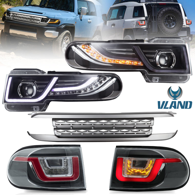 VLAND LED Headlights + Grille + LED Bulbs / Xenon Bulbs + LED Taillights for Toyota Fj Cruiser 2007-2017 VLAND Factory