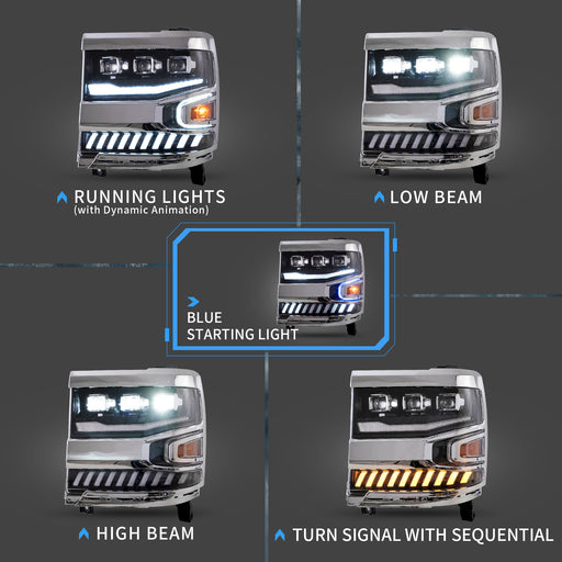 VLAND LED Projector Headlights For Chevrolet Silverado 1500 2016-2018 VLAND Factory