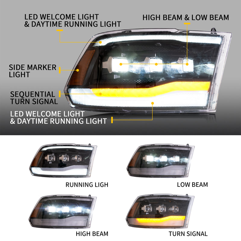 VLAND LED Projector Headlights For Dodge Ram 1500/2500/3500 2009-2018/Ram 1500 Classic 2019-2021 VLAND Factory