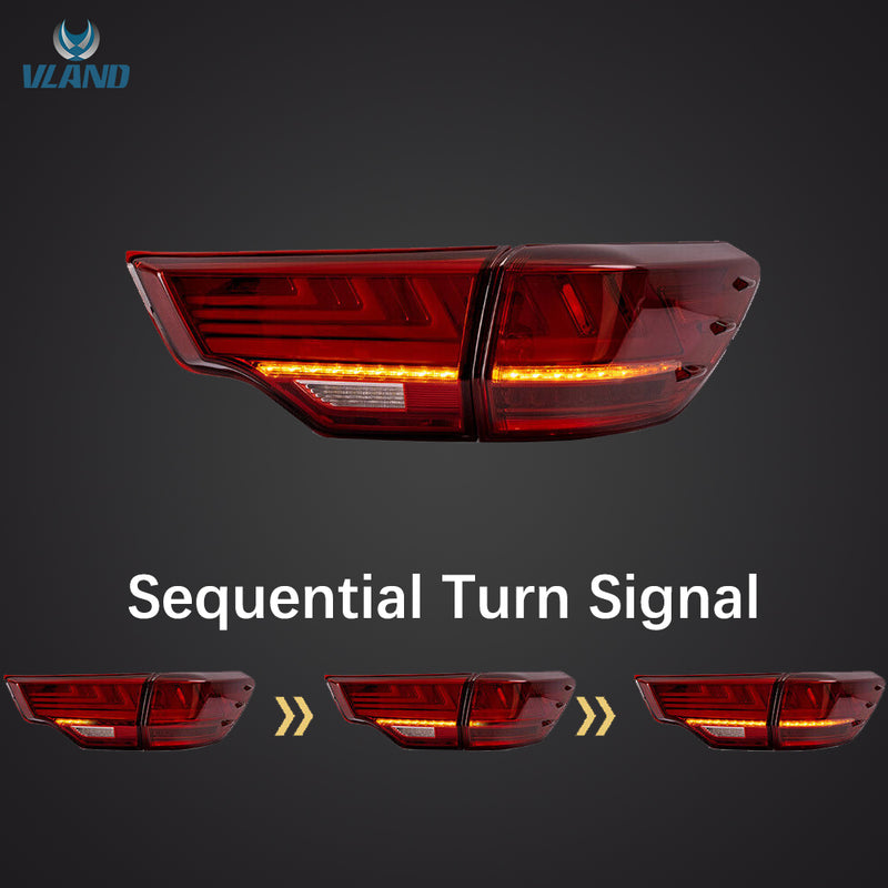 VLAND LED Tail Lights For Toyota Highlander 2014-2019 w/Sequential Signal Dynamic Mode Start-up Animation VLAND Factory