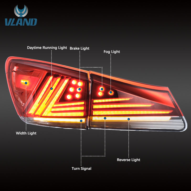 VLAND LED Taillights for Lexus IS250 IS350 2006-2012 IS200d IS F 2008-2014 Sequential Indicator Startup Animation VLAND Factory