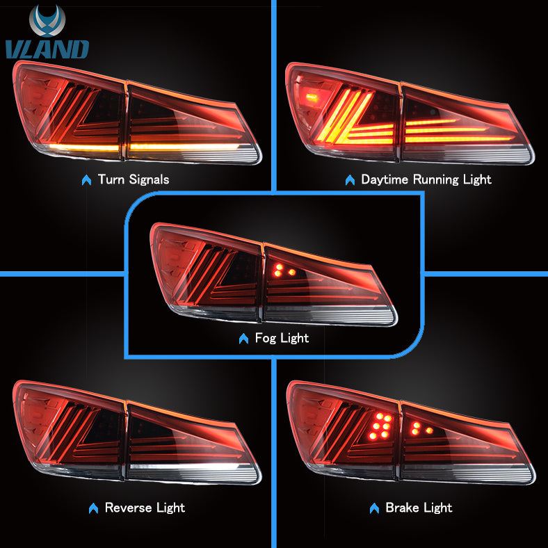 VLAND LED Taillights for Lexus IS250 IS350 2006-2012 IS200d IS F 2008-2014 Sequential Indicator Startup Animation VLAND Factory