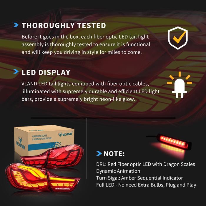 VLAND OLED Tail Lights Compatible with BMW M4 F82 F83 F32 F33 F36 Coupe/Convertible 2014-2020 VLAND Factory