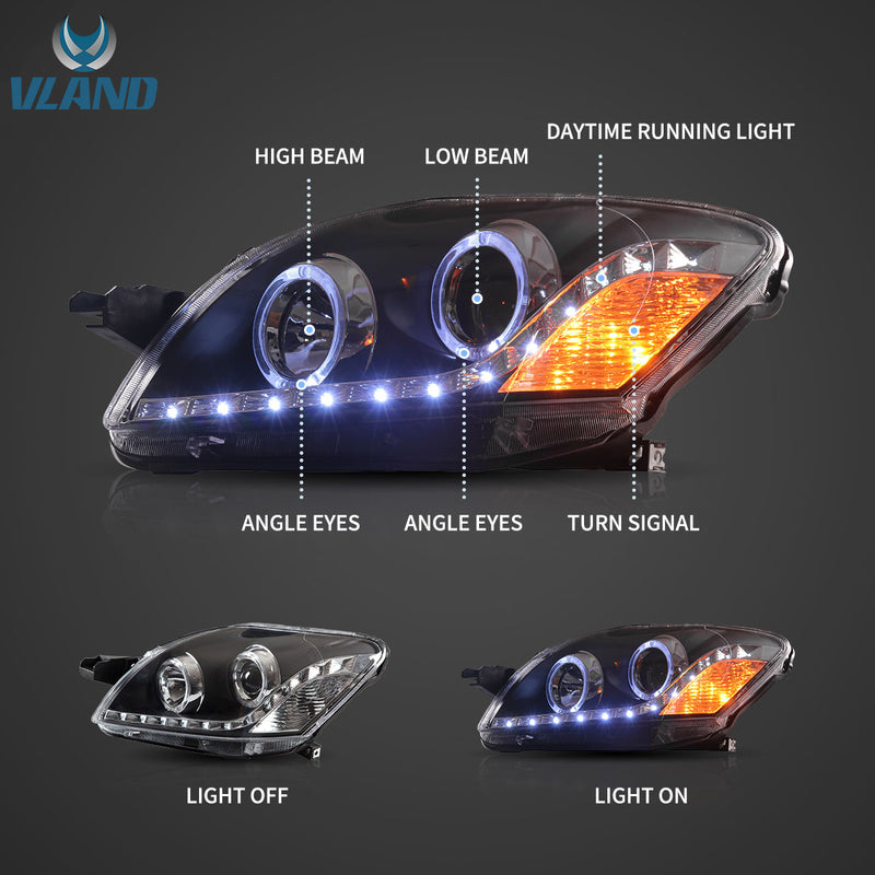 VLAND Projector Headlights for Toyota Yaris / Vios / Belta Sedan 2007-2012 (Second Generation / 2nd Gen XP90 / NCP93)-0172 VLAND Factory