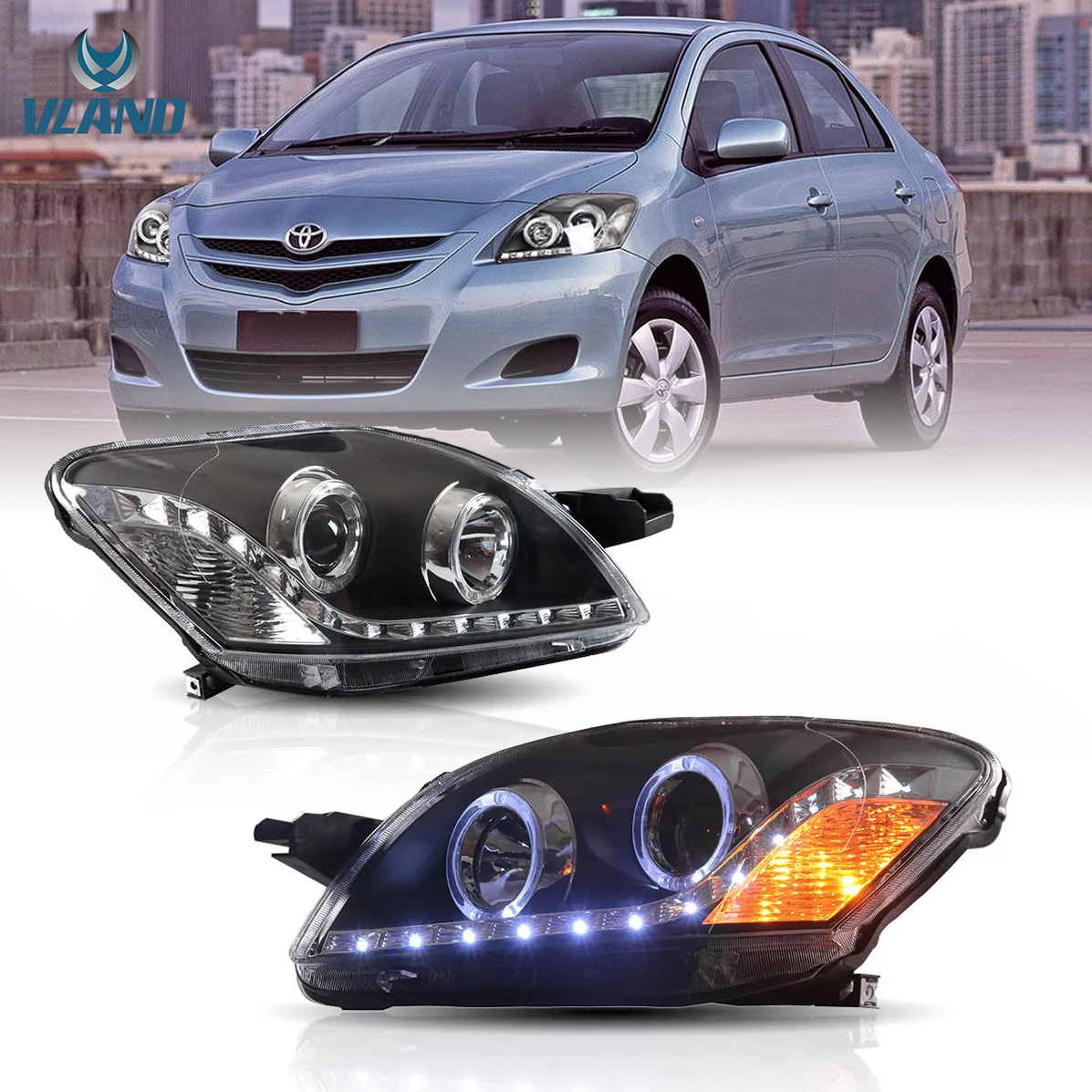 Home VLAND Projector Headlights for Toyota Yaris / Vios / Belta Sedan ...