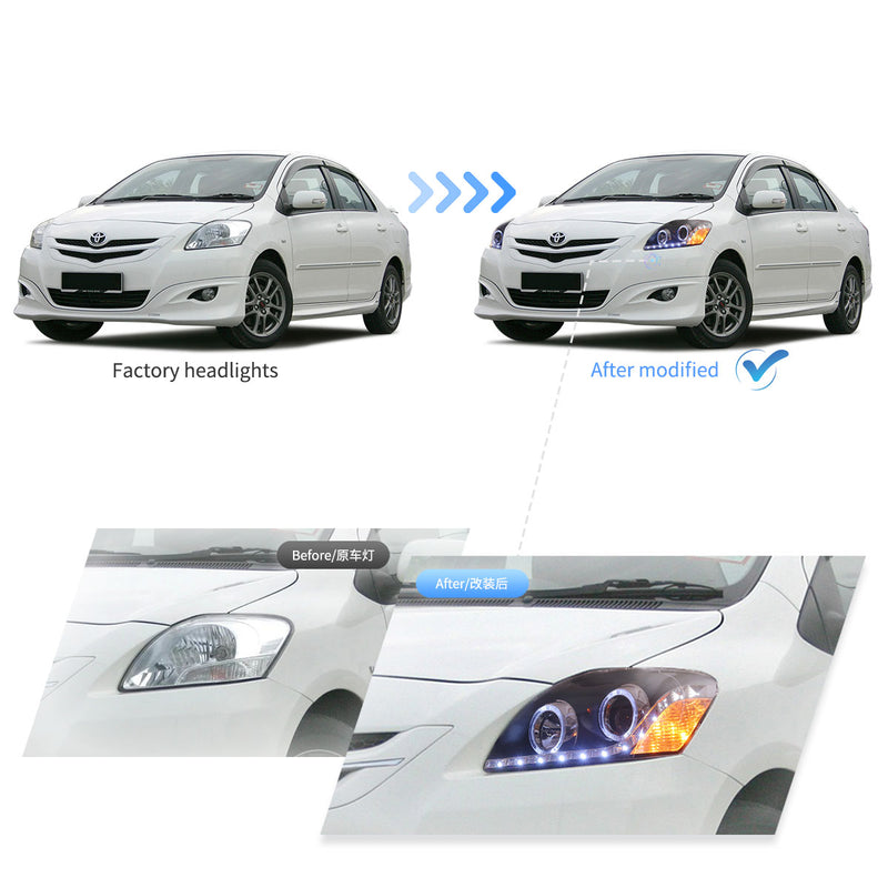 VLAND Projector Headlights for Toyota Yaris / Vios / Belta Sedan 2007-2012 (Second Generation / 2nd Gen XP90 / NCP93)-0172 VLAND Factory