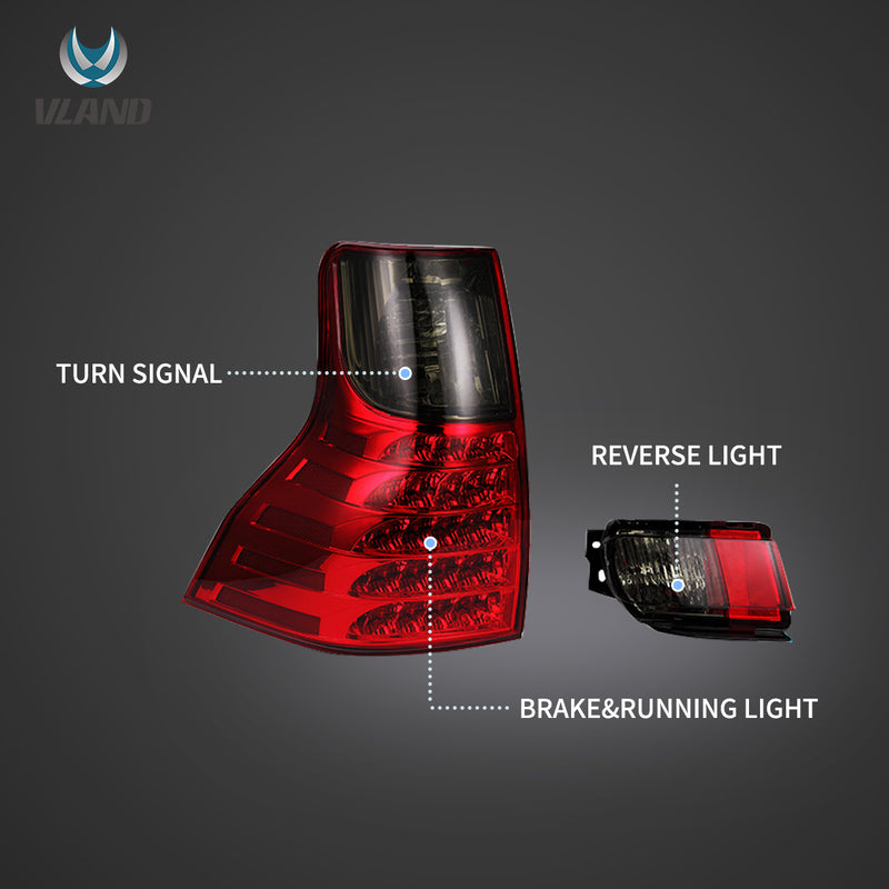VLAND Full LED Tail Lights Bumper Lights for Toyota Prado J150 2010-2022 4th Gen (NOT FIT GX460)