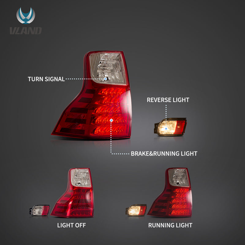 VLAND Full LED Tail Lights Bumper Lights for Toyota Prado J150 2010-2022 4th Gen (NOT FIT GX460)