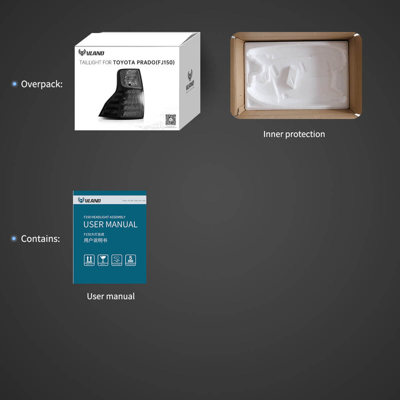 VLAND Full LED Tail Lights Bumper Lights for Toyota Prado J150 2010-2022 4th Gen (NOT FIT GX460)