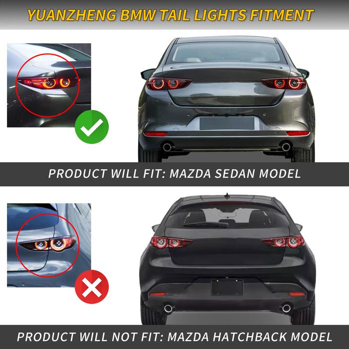VLAND Tail Lights For Mazda 3 Axela Sedan 2019-2023 w/ Dynamic Welcome Lighting VLAND Factory
