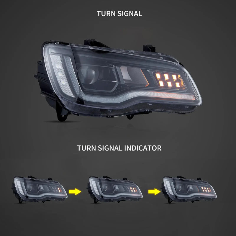 VLAND Dual Beam Projector Headlights and FULL LED TAIL LIGHTS FOR CHRYSLER 300/LANCIA THEMA 2011-2014 2ND GEN LD