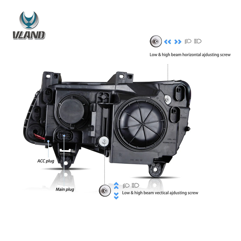 VLAND Dual Beam Projector Headlights and FULL LED TAIL LIGHTS FOR CHRYSLER 300/LANCIA THEMA 2011-2014 2ND GEN LD