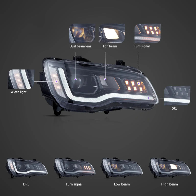 VLAND Dual Beam Projector Headlights and FULL LED TAIL LIGHTS FOR CHRYSLER 300/LANCIA THEMA 2011-2014 2ND GEN LD