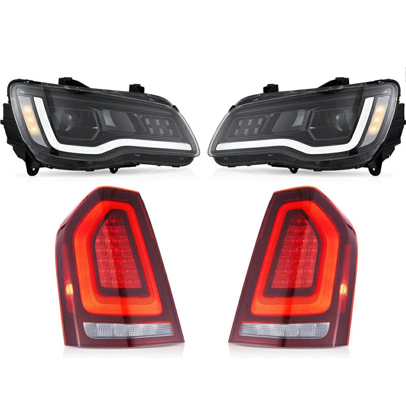 VLAND Dual Beam Projector Headlights and FULL LED TAIL LIGHTS FOR CHRYSLER 300/LANCIA THEMA 2011-2014 2ND GEN LD