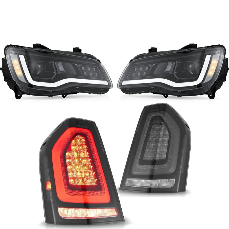 VLAND Dual Beam Projector Headlights and FULL LED TAIL LIGHTS FOR CHRYSLER 300/LANCIA THEMA 2011-2014 2ND GEN LD