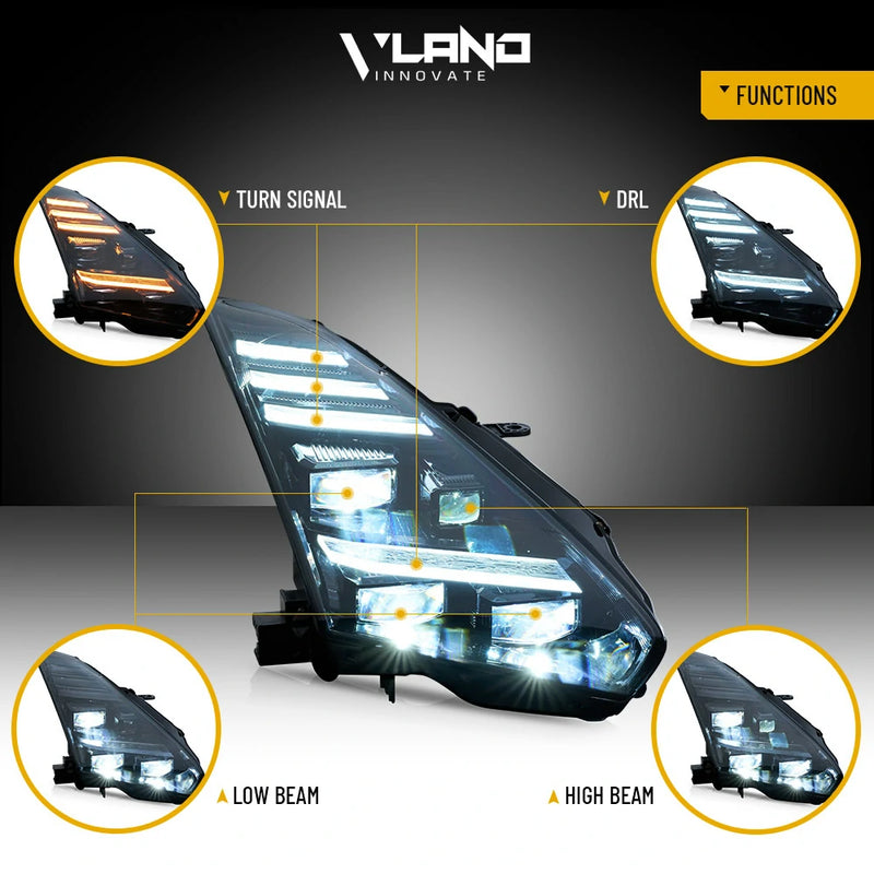 VLAND FULL LED Projector Headlights DRL Projector For 2008-2024 Nissan R35 GTR