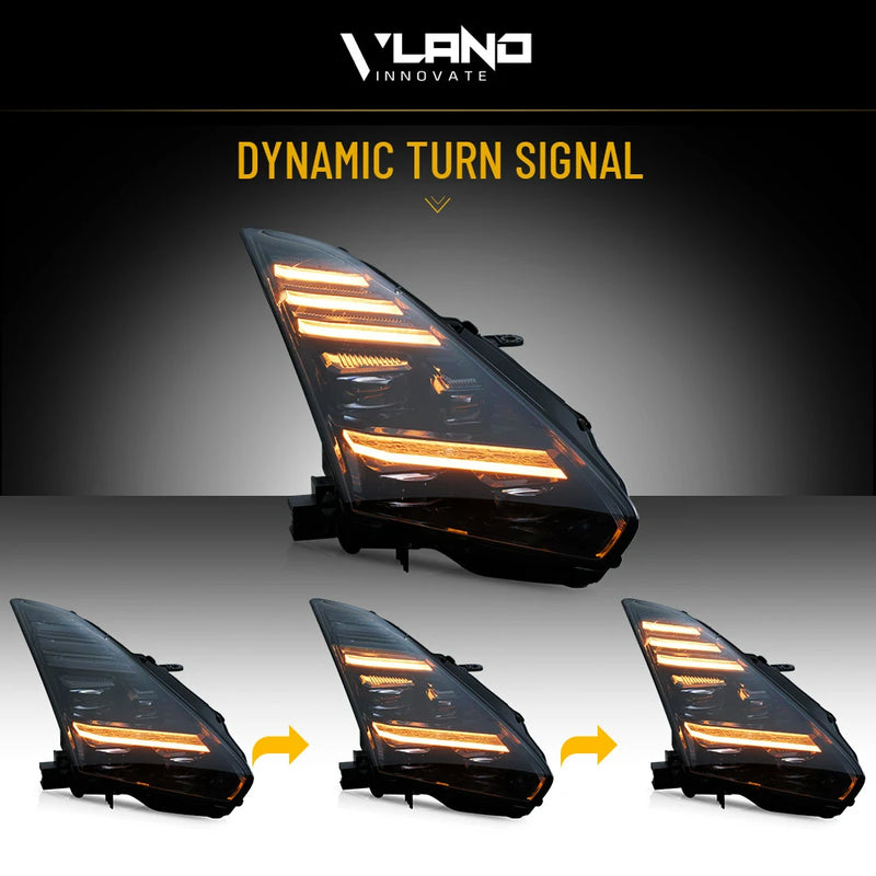 VLAND FULL LED Projector Headlights DRL Projector For 2008-2024 Nissan R35 GTR