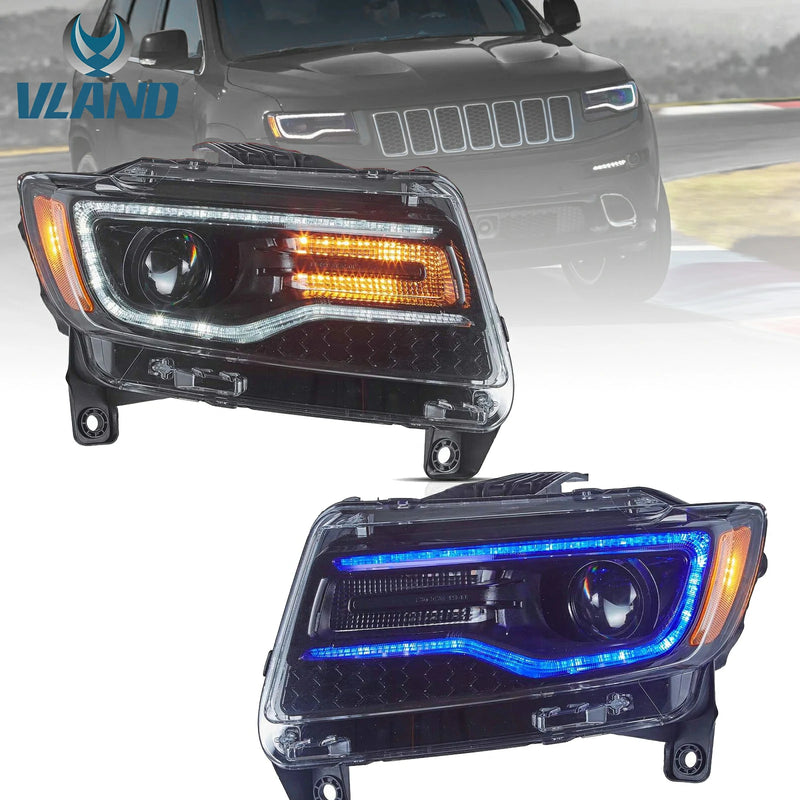 VLAND Full LED Dual Beam Headlights for Jeep Grand Cherokee WK2 2011-2013 4th Gen (Fourth Generation WK2) w/ Blue DRL Sequential Indicator