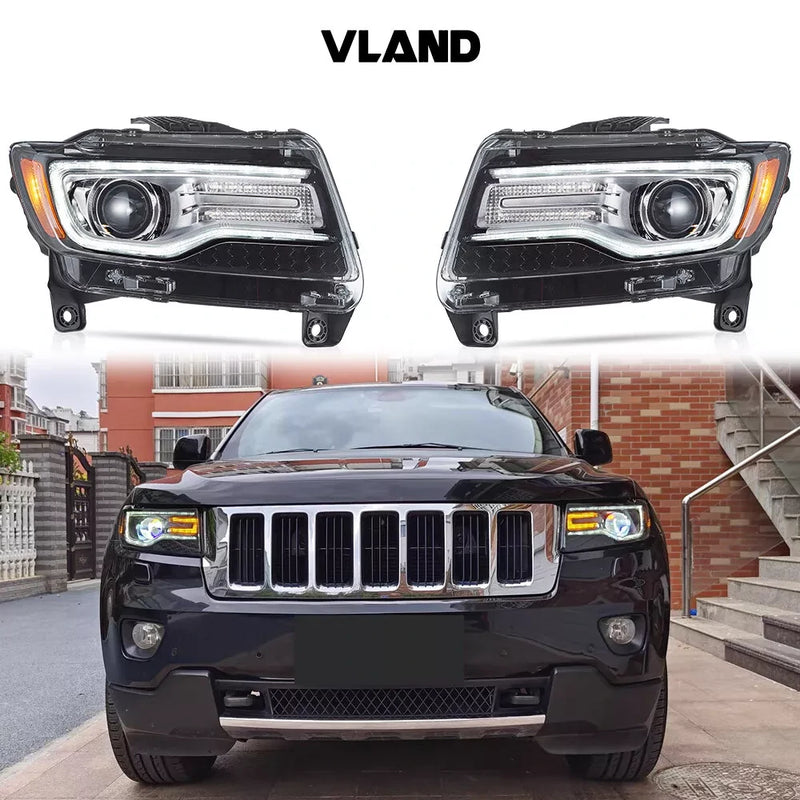 VLAND Full LED Dual Beam Headlights for Jeep Grand Cherokee WK2 2011-2013 4th Gen (Fourth Generation WK2) w/ Blue DRL Sequential Indicator