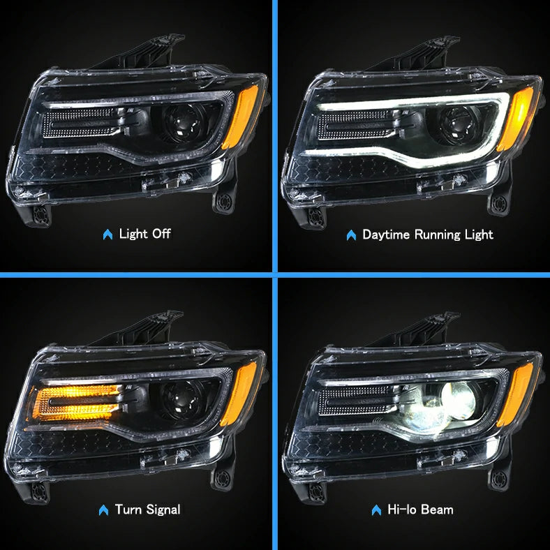 VLAND Full LED Dual Beam Headlights for Jeep Grand Cherokee WK2 2011-2013 4th Gen (Fourth Generation WK2) w/ Blue DRL Sequential Indicator