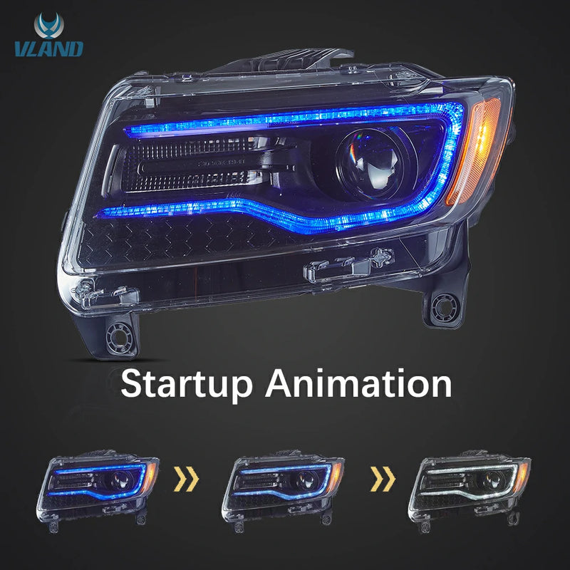 VLAND Full LED Dual Beam Headlights for Jeep Grand Cherokee WK2 2011-2013 4th Gen (Fourth Generation WK2) w/ Blue DRL Sequential Indicator