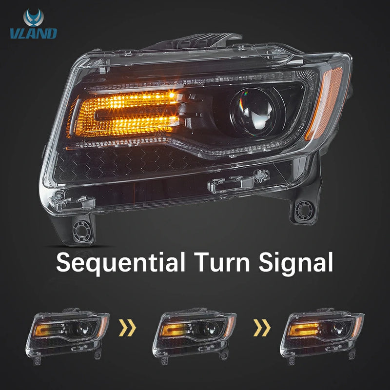 VLAND Full LED Dual Beam Headlights for Jeep Grand Cherokee WK2 2011-2013 4th Gen (Fourth Generation WK2) w/ Blue DRL Sequential Indicator