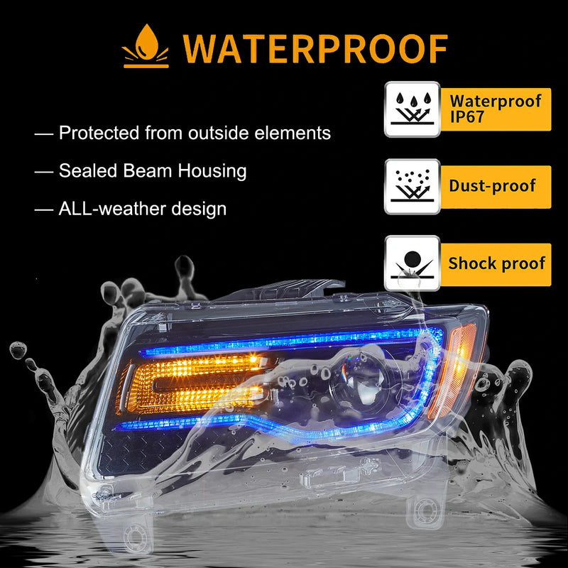 VLAND Full LED Dual Beam Headlights for Jeep Grand Cherokee WK2 2011-2013 4th Gen (Fourth Generation WK2) w/ Blue DRL Sequential Indicator