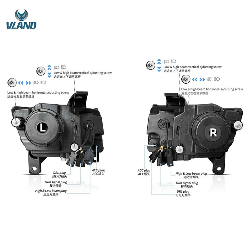 VLAND Full LED Dual Beam Headlights for Jeep Grand Cherokee WK2 2011-2013 4th Gen (Fourth Generation WK2) w/ Blue DRL Sequential Indicator