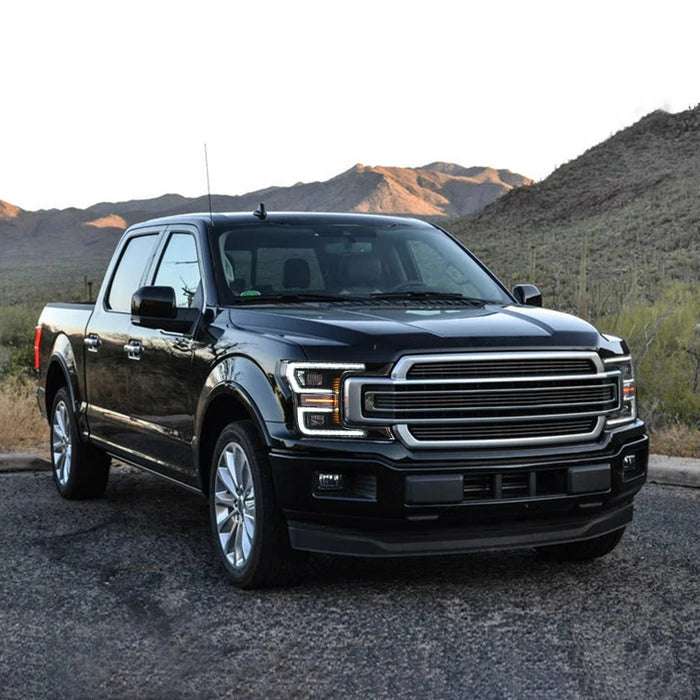 VLAND Full LED Headlights for Ford F150 2018-2020 with Sequential Turn Signals (Black and Chrome Housing Style)