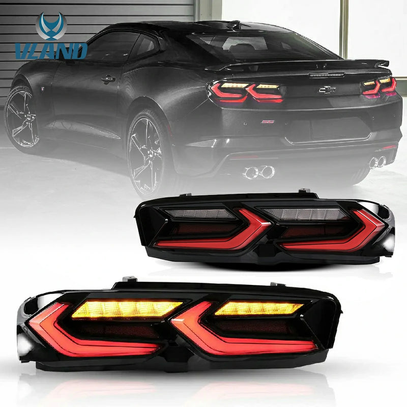 VLAND Full LED Tail Lights Smoked for Chevrolet Chevy Camaro 2019-2024 w/ sequential Indicator