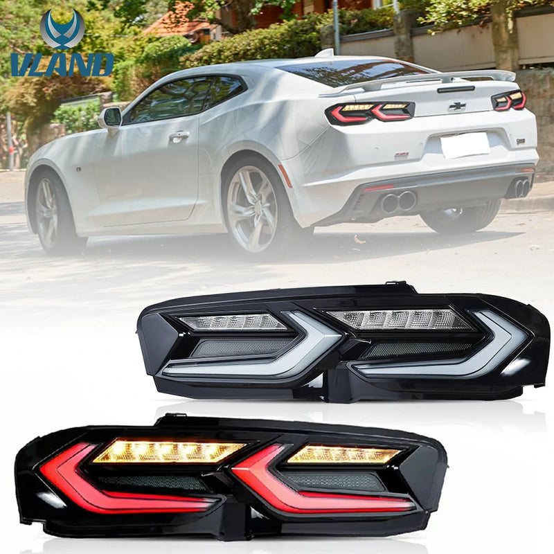 VLAND Full LED Tail Lights Smoked for Chevrolet Chevy Camaro 2019-2024 w/ sequential Indicator