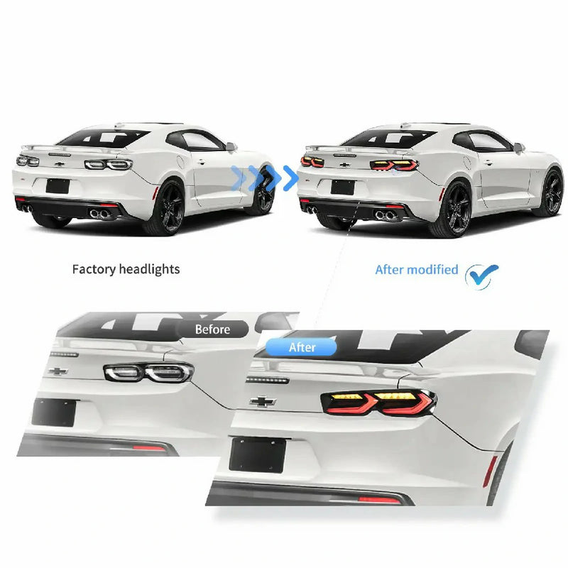 VLAND Full LED Tail Lights Smoked for Chevrolet Chevy Camaro 2019-2024 w/ sequential Indicator