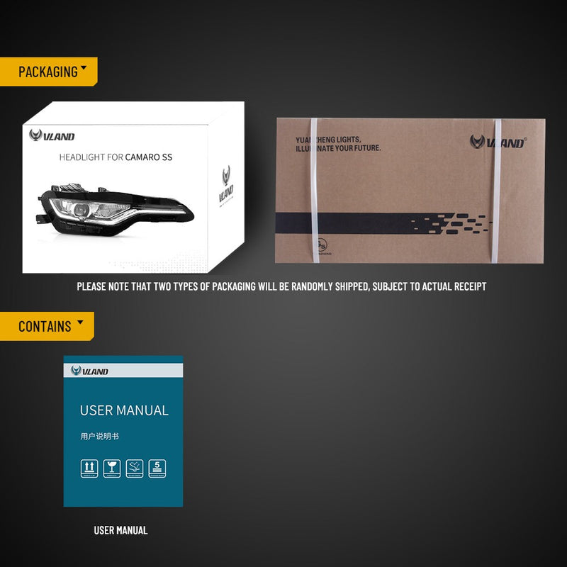 VLAND LED Dual Beam Headlights For Chevrolet / Chevy Camaro SS 1SS 2SS 2018-2024