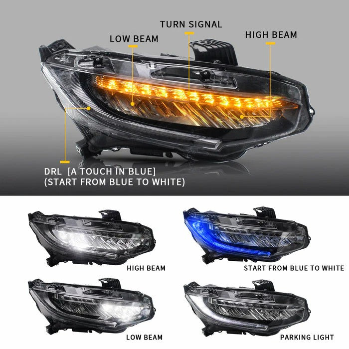 VLAND Full LED Headlights + Tail Lights for Honda Civic Hatchback 2016-2021 [Not fit Type R]