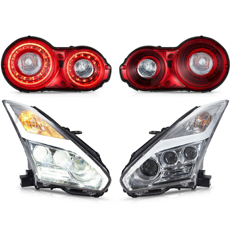 VLAND LED Headlights and Red Tail Lights FOR 08-23 NISSAN GT-R R35