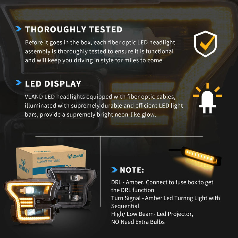 Reflektory projektorowe LED VLAND do Forda F-150/Forda Lobo 2015-2017