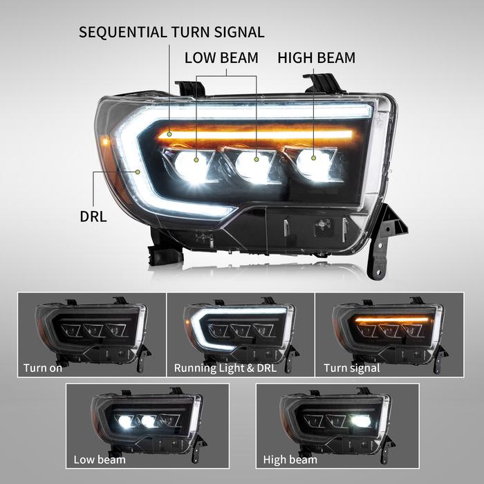 VLAND LED Projector Headlights + Smoked LED Tail Lights For Toyota Tundra 2007-2013