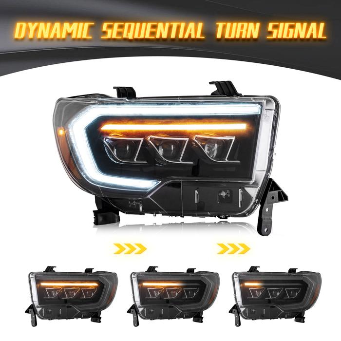 VLAND LED Projector Headlights + Smoked LED Tail Lights For Toyota Tundra 2007-2013