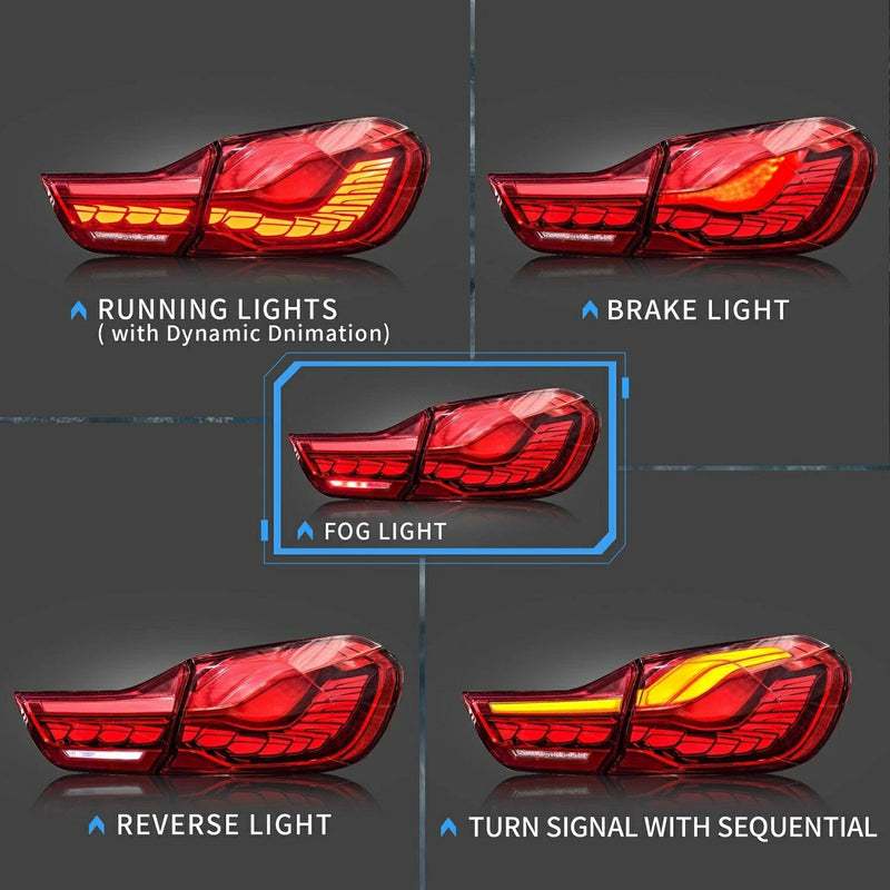 VLAND LED Red Clear Tail Lights Compatible with BMW M4(F82 F83) 4-Series (F32 F33 F36) 2014-2020