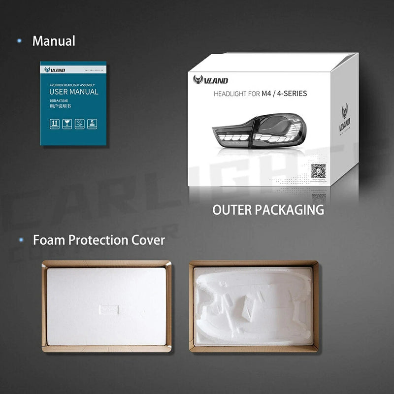 VLAND LED Red Clear Tail Lights Compatible with BMW M4(F82 F83) 4-Series (F32 F33 F36) 2014-2020