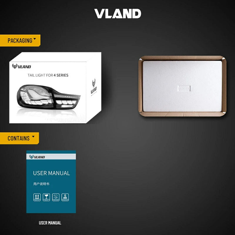 VLAND LED Smoked Clear Tail Lights Compatible with BMW M4(F82 F83) 4-Series (F32 F33 F36) 2014-2020