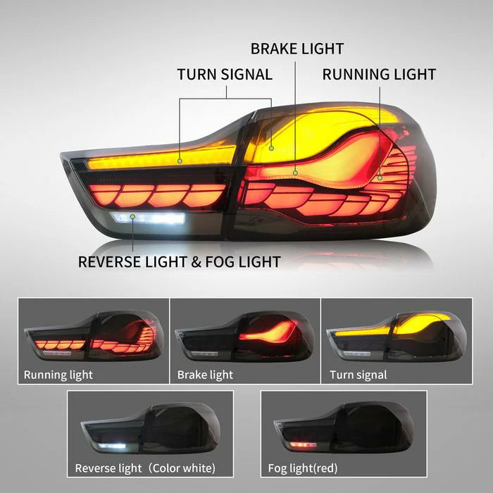 VLAND LED Smoked Clear Tail Lights Compatible with BMW M4(F82 F83) 4-Series (F32 F33 F36) 2014-2020