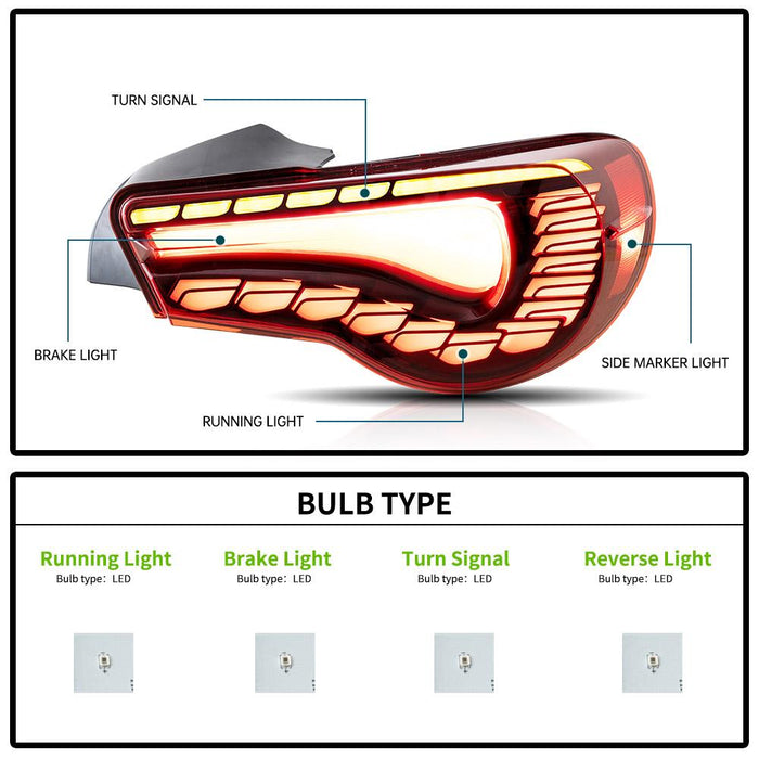 VLAND Ensemble de phares de projecteur à double faisceau et de feux arrière à LED pour Toyota 86 GT86 2012-2020 Subaru BRZ 2013-2020 Scion FR-S 2013-2020