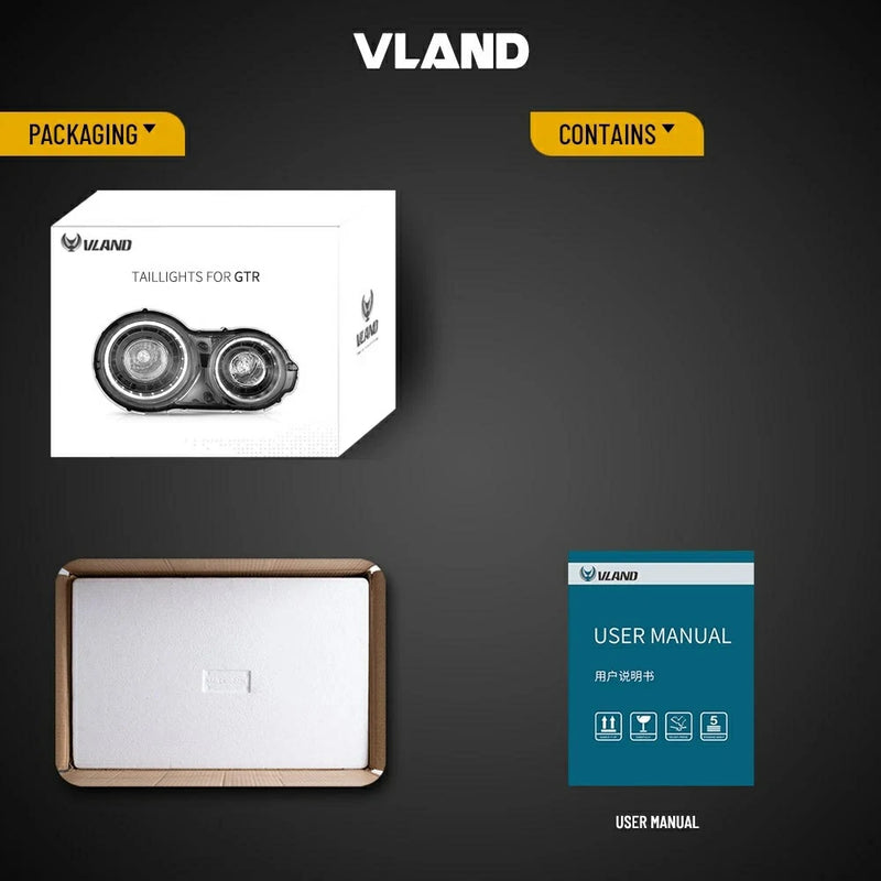 VLAND LED Headlights and Red Tail Lights FOR 08-23 NISSAN GT-R R35