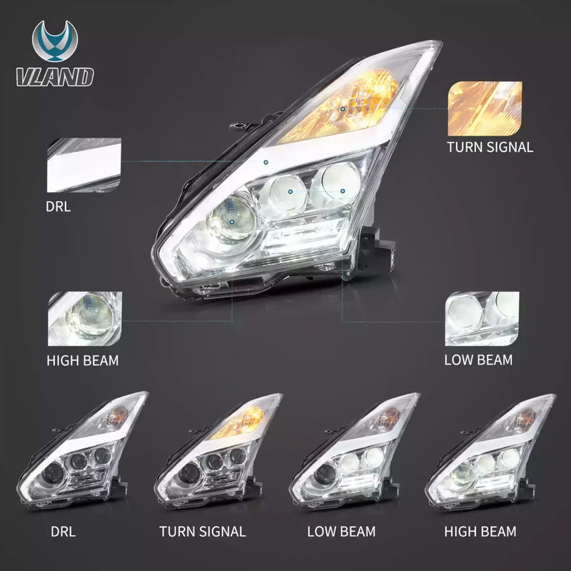 VLAND LED Headlights and Red Tail Lights FOR 08-23 NISSAN GT-R R35