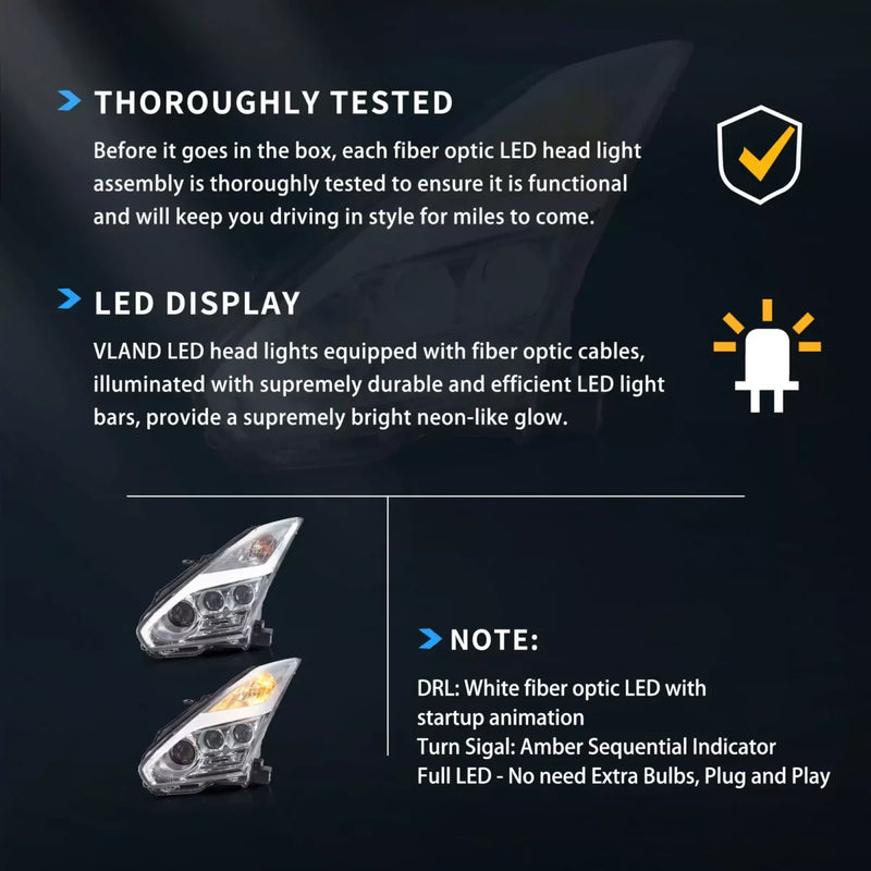 VLAND LED Headlights and Red Tail Lights FOR 08-23 NISSAN GT-R R35