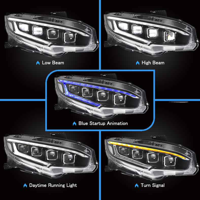 Vland Full LED Demon Eye Headlights for Honda Civic 2015-2021 (Tenth generation / 10th Gen Sedan Coupe Hatchback) VLAND Factory