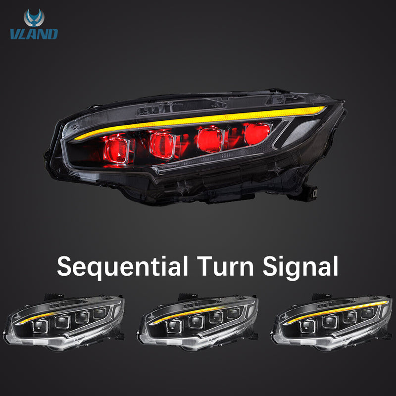 Vland Full LED Demon Eye Headlights for Honda Civic 2015-2021 (Tenth generation / 10th Gen Sedan Coupe Hatchback) VLAND Factory