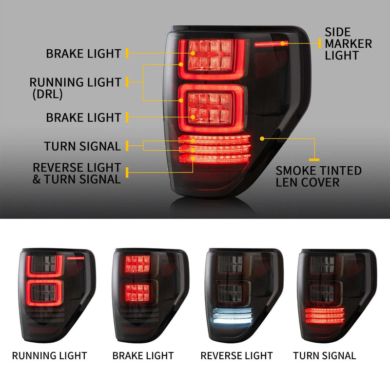 Vland Full LED Tail Lights For Ford F150 2009-2014 with Sequential Indicator VLAND Factory