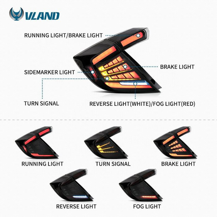 Vland Full LED Tail Lights I For Honda Civic 10th Taillights Assembly 2016-2021 VLAND Factory